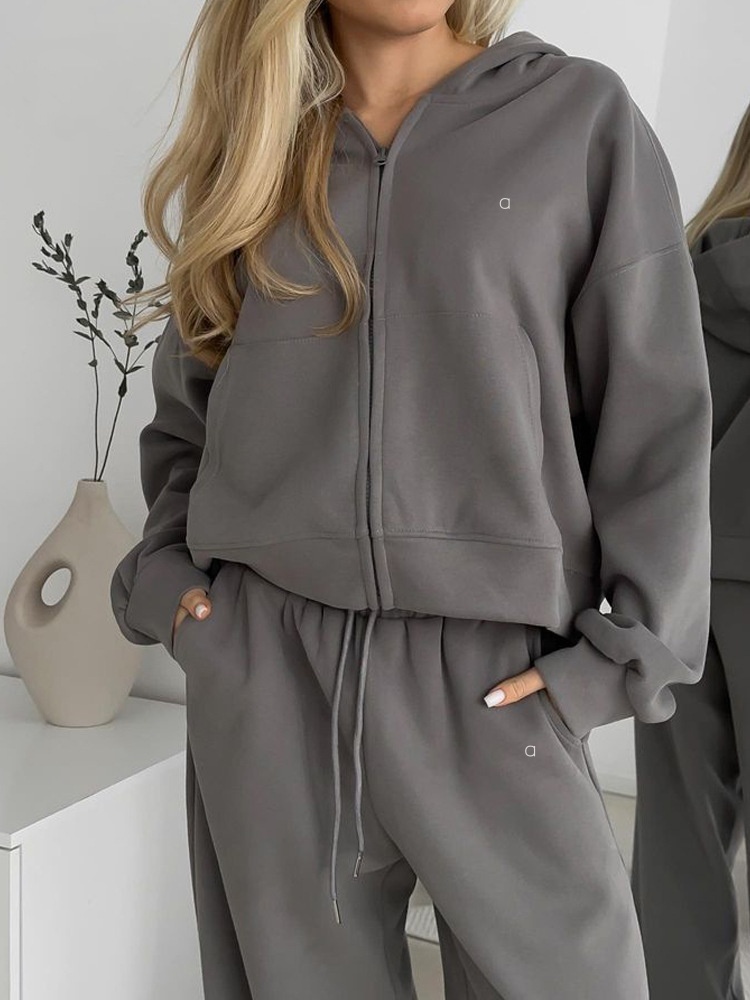 A970 Fashion Design Zipper Hooded Sports Cardigan Lace-up Pants Sports Suit-high-grade Hoodie and Matching Pants with Unique 3D Logo-image-1070325093