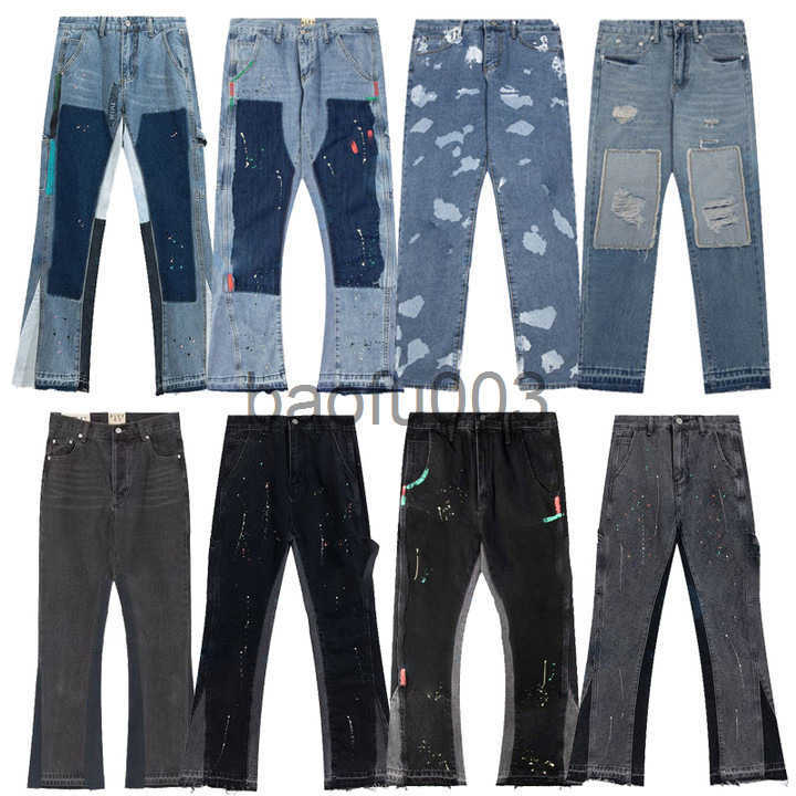 Mens Jeans 2023 Mens Designers Hip Hop Spliced Flared Distressed Ripped Slim Fit Motorcycle Biker Denim Trousers Mans Streetwear Washed Pants J25