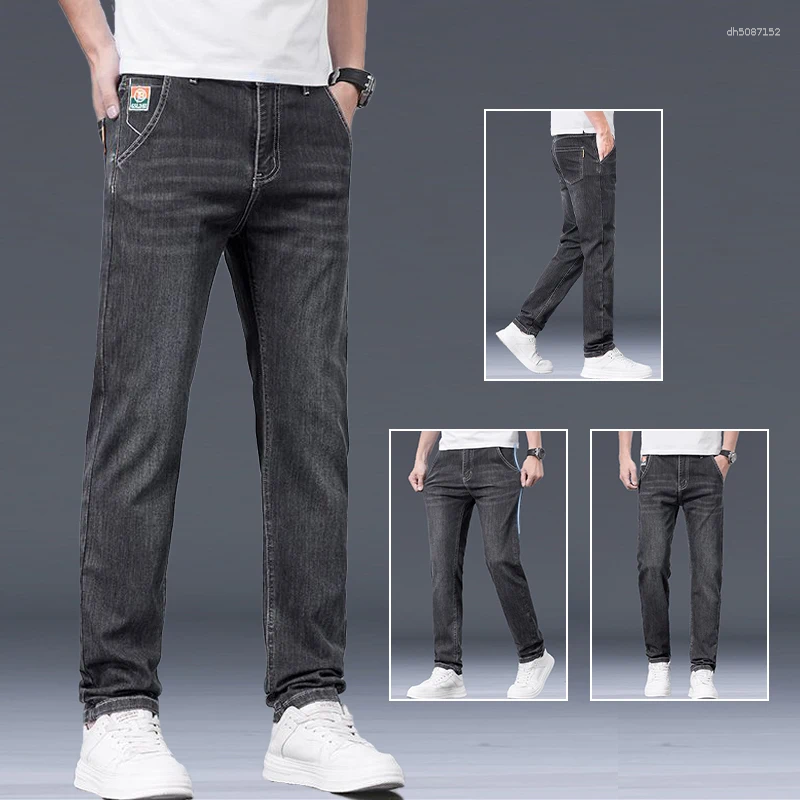 Men's Jeans Male Breathable Versatile Denim Pants Spring Summer Thin Slim Fit Comfortable Dark-Gray Blue-Gray Trousers
