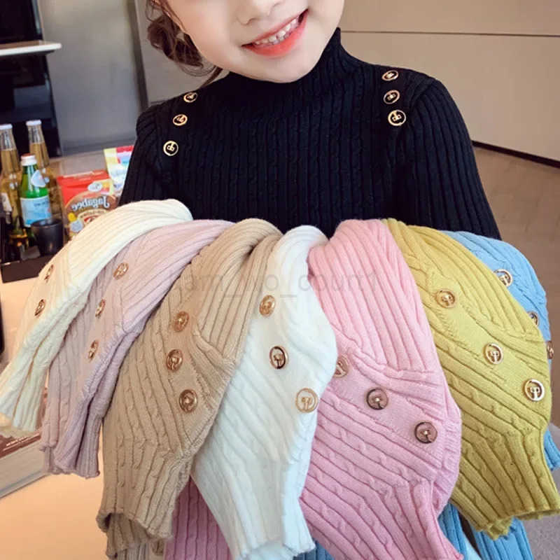 Sweaters New Children Clothing High Collar Baby Knitting Girls Sweater Autumn Versatile Undershirt Solid Striped Sweet M250825