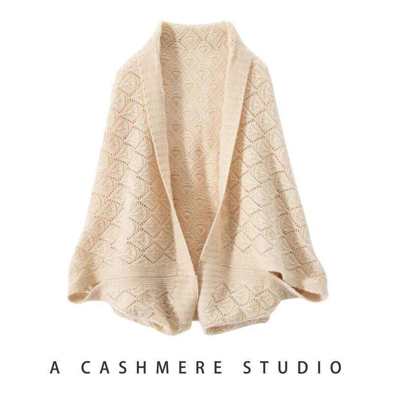 Women's Wool High Quality 100% Cashmere Shawl Women's Autumn And Winter Thick Knitted Lace Up Cardigan Fashionable Korean Versatile Cape