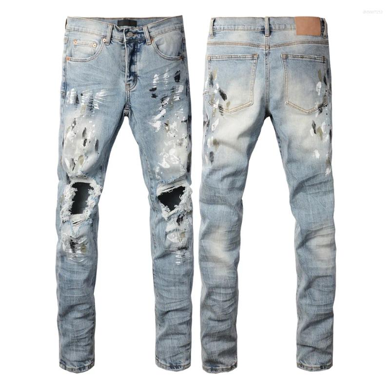 Men's Jeans Trendy Korean Style Vintage Low Rise Stretch Skinny Button Ripped Hold Fashion Americans Pants