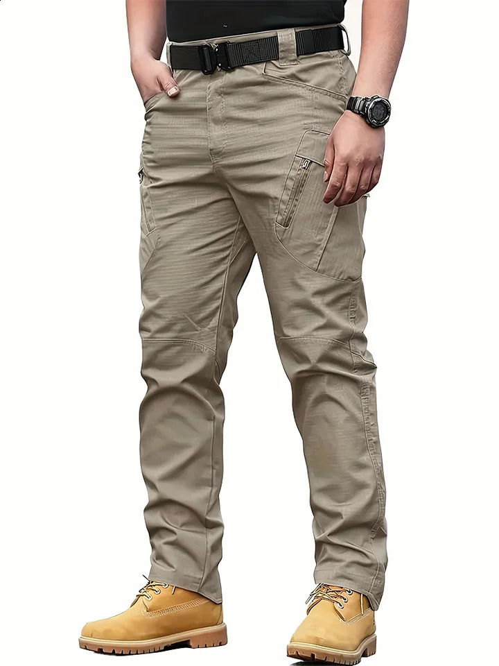 Mens multifunctional pocket tactical pants wearresistant Cargo Pants water repellent suitable for hiking and outdoor work 250815