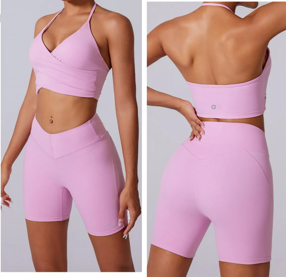 A606 Quick-drying Underwear Thin Shoulder Straps Cross Neck Bra High Waist Shaping Shorts V Waist Design Fitness Shorts-image-1069166892