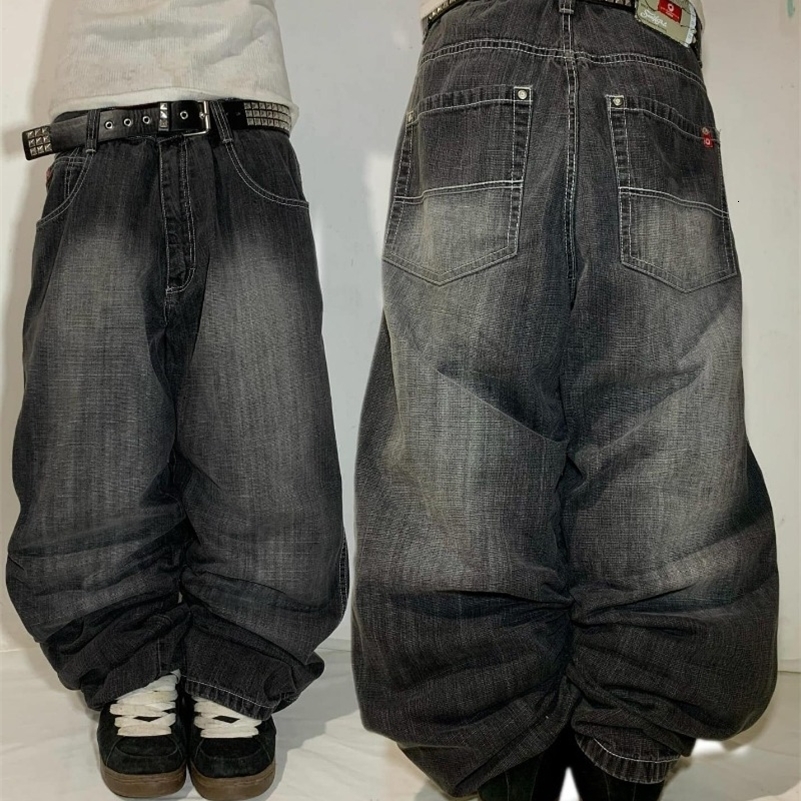 Gothic Fashion Black Solid Color Washed Old Casual Jeans Men Y2K Streetwear Vintage High Waist Baggy Wide-leg Pants250823