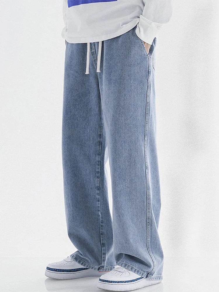 Men's Jeans Blue Black Loose Straight Denim Pants Korean Fashion Streetwear Youth Casual Comfortable Wide Leg Trousers