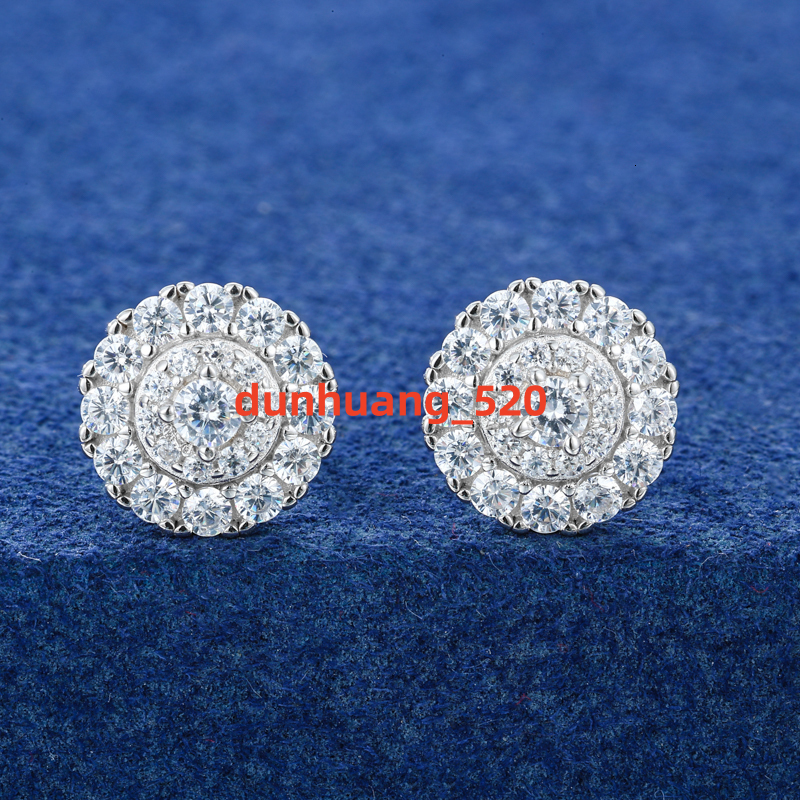 Fashion New Hip Hop Jewelry Gold Plated Straight Rod Spiral 925 Sterling Silver VVS Moissanite Halo Stud Earring