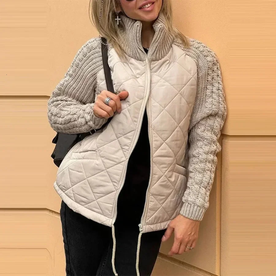 Women Autumn Winter Cardigan Zipper Longsleeved Standup Collar Parka Jacket Coat Solid Color 250825