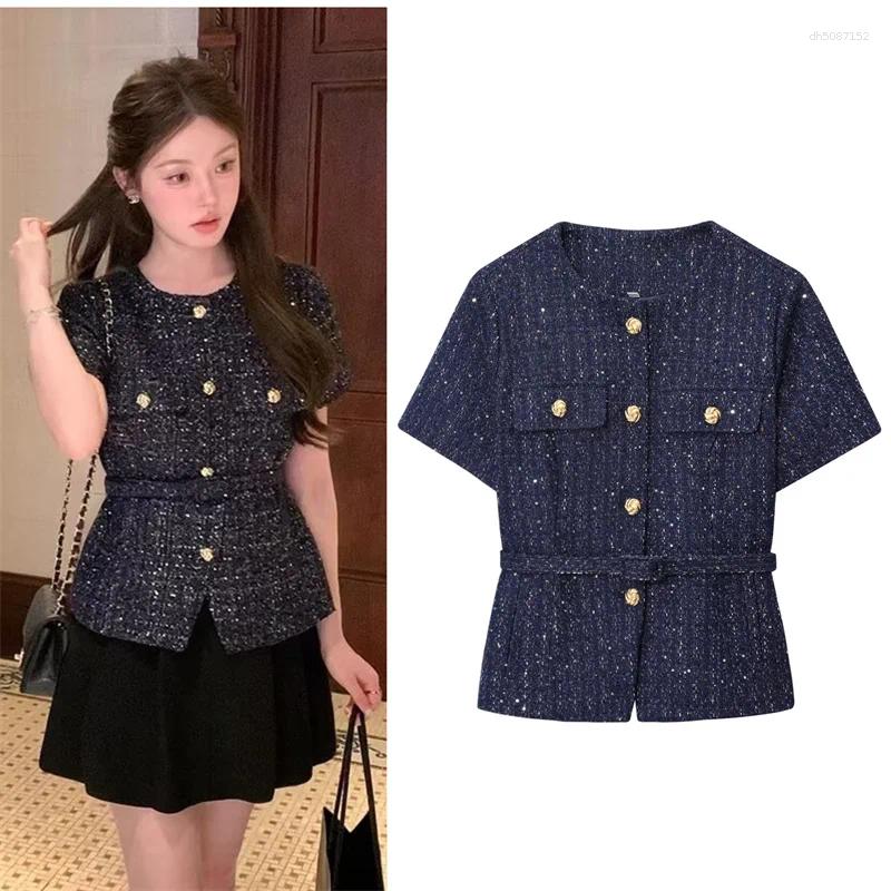 Women's Jackets Jacket 2025 Slim Fit Small Fragrance Gold Button Top Spring/Summer Casual Short Sleeve