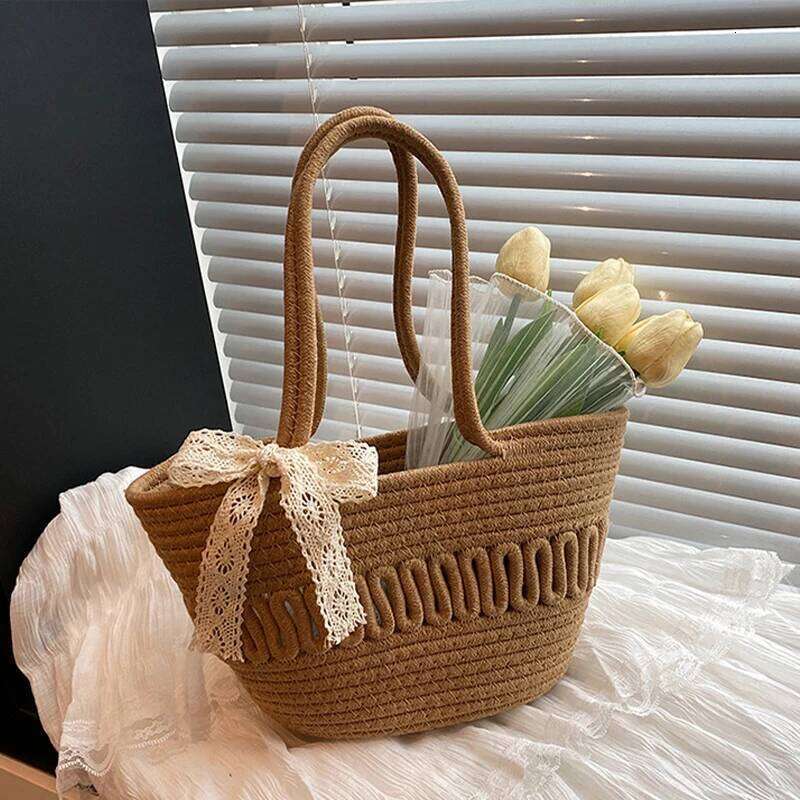 Designer Bag Hot Hand-Woven New Straw Handbag Seaside Holiday Rattan Beach Fashion Trend Ins Thick Rope Basket Casual Women Bag Brand