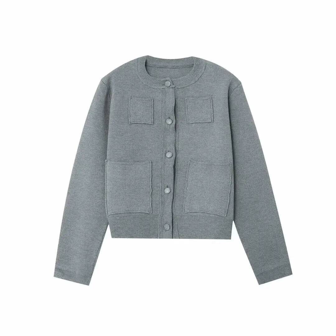 UNIZERA Women's With Shoulder Pads Long Sleeve Round Neck Spring New Style Knitted Cardigan