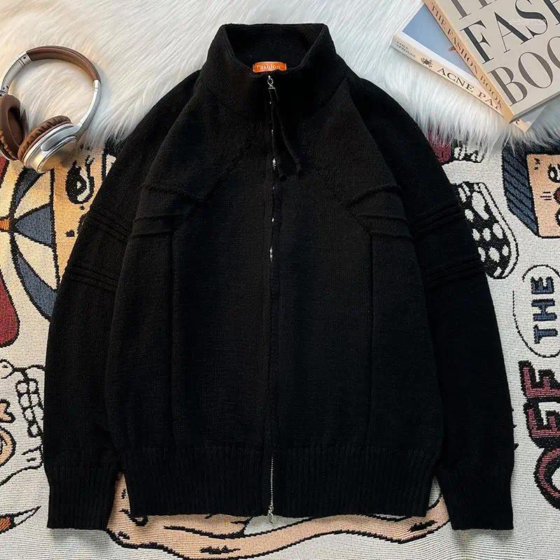 Men's Sweaters Men 2025 Autumn Fashion Solid Color Sweater Coats Male Stand Collar Zipper Loose Cardigan Mens Thick Warm Knit Jackets A175