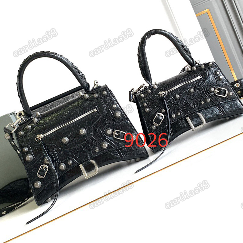 Hourglass black tote bag Le Cagole Motorcycle bag 2 sizes luxury Rose rivet handbags designer bag with handle purse women designers Totes bag leathe