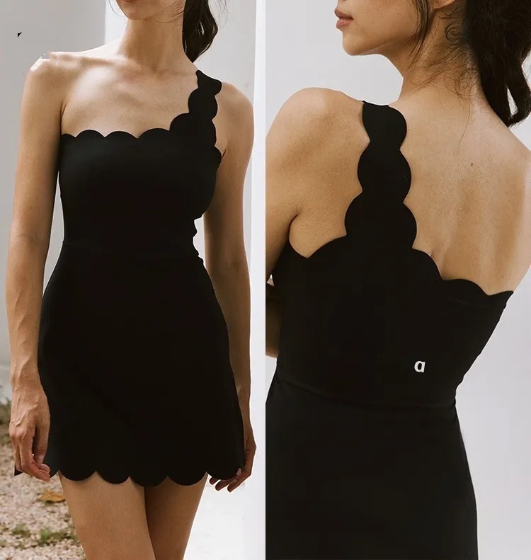 A1226 Fashion Leisure Outdoor Sports and One-piece Fitness Tennis Dress with Fancy Diagonal Shoulder Exercise Yoga Dress-image-1071284440