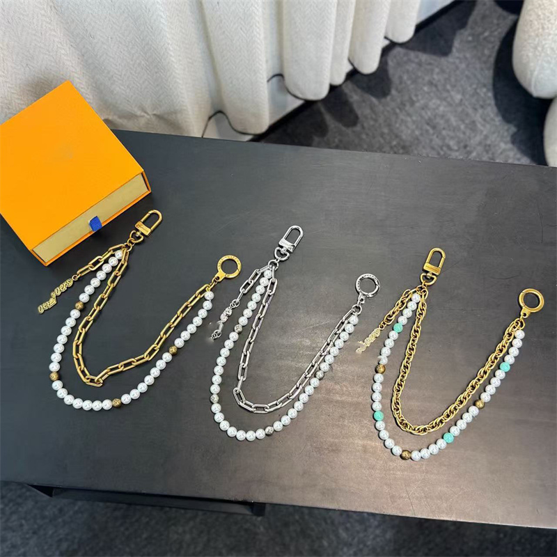 Pearls Chain Bag Charms Keychains Designer Accessories Pearl Long Chain Gold Sliver Charms For Women Mans Long Belt Bag Charm Chain High Street With