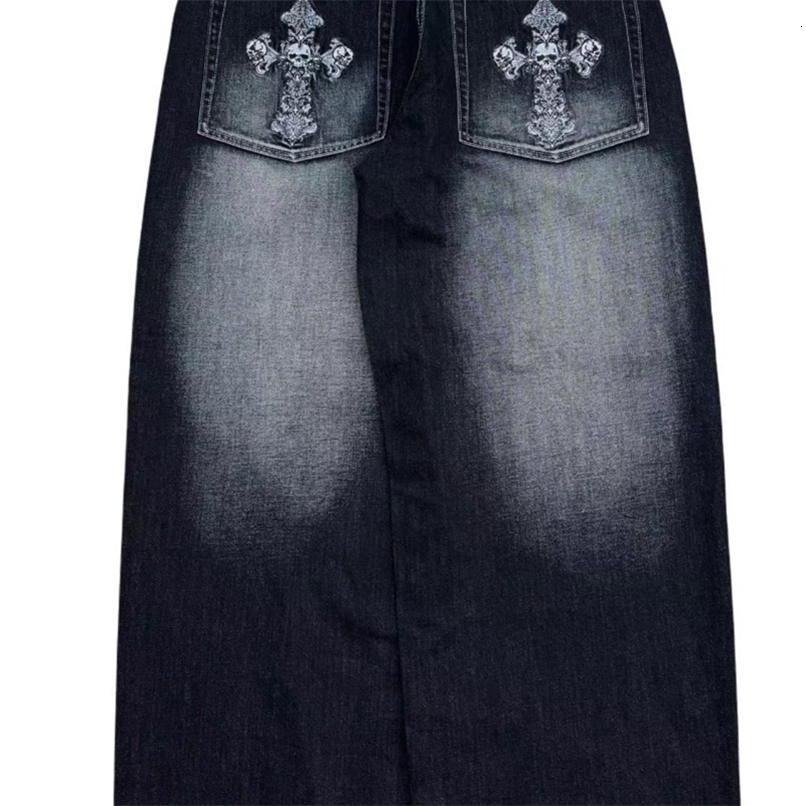 Vintage Washed Embroidered Jeans Trend Hip Hop Men Y2k Straight Leg Wide Leg Pants Couple Trend Casual Loose Street Pants250823