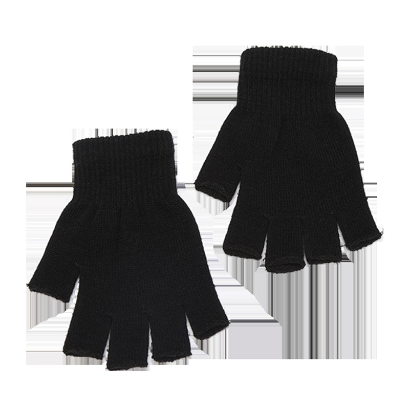 1pair Black Short Half Finger Fingerless Knit Wrist Glove Winter Warm Stretch Work Gloves for Women and Men Cycling Accessories y250811