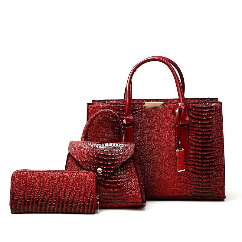 3Pcs/Set Crocodile Print Women Handbags Purse Tote Bags Adjustable Strap Top Handle Large Capacity Crossbody Bag Work Travel