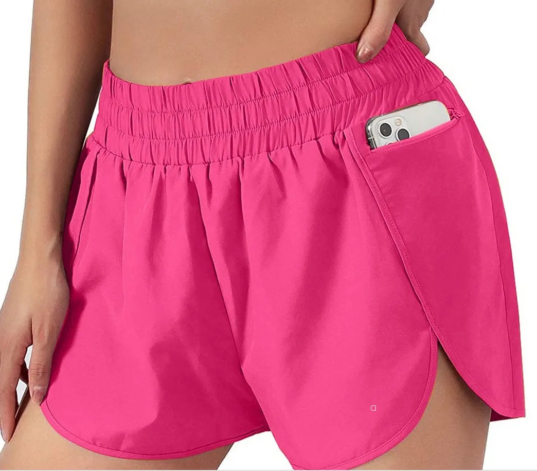 A145 Womens Yoga Outfits High Waist Shorts Exercise Short Pants Fitness Wear Girls Running Elastic Adult Pants Sportswear Lined Drawstring-image-1069164209