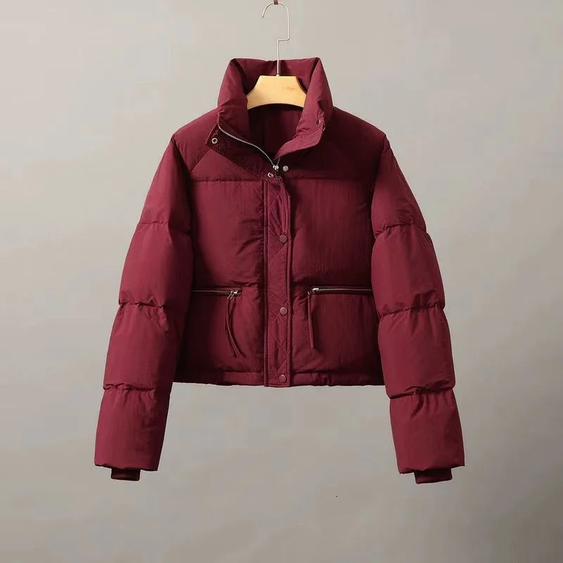 Winter Fashion Short Padding Jacket Women Cotton Coat Stand Collar Classic Solid Parkas Puff Jackets Casual Sweet AllMatch Coat 250825
