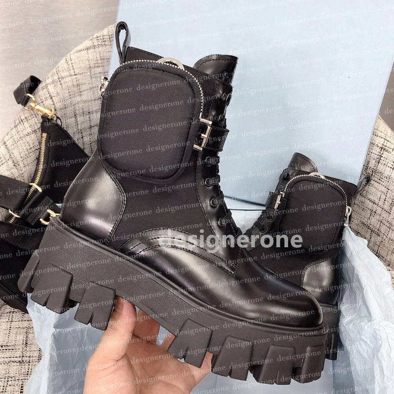 Designer Monolith boots Chunky heels boots leather Loafers nylon fabric patchwork bag ankle boots brand motorcycle boots women boot fashion shoes 35