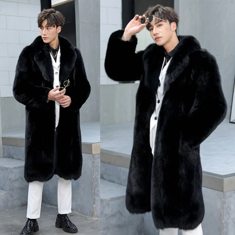 Male Faux Fur Coat Winter Thicken Fluffy Long Sleeve Warm Outerwear Fur Long Bontjas Jackets Long Windbreaker Coat 250825