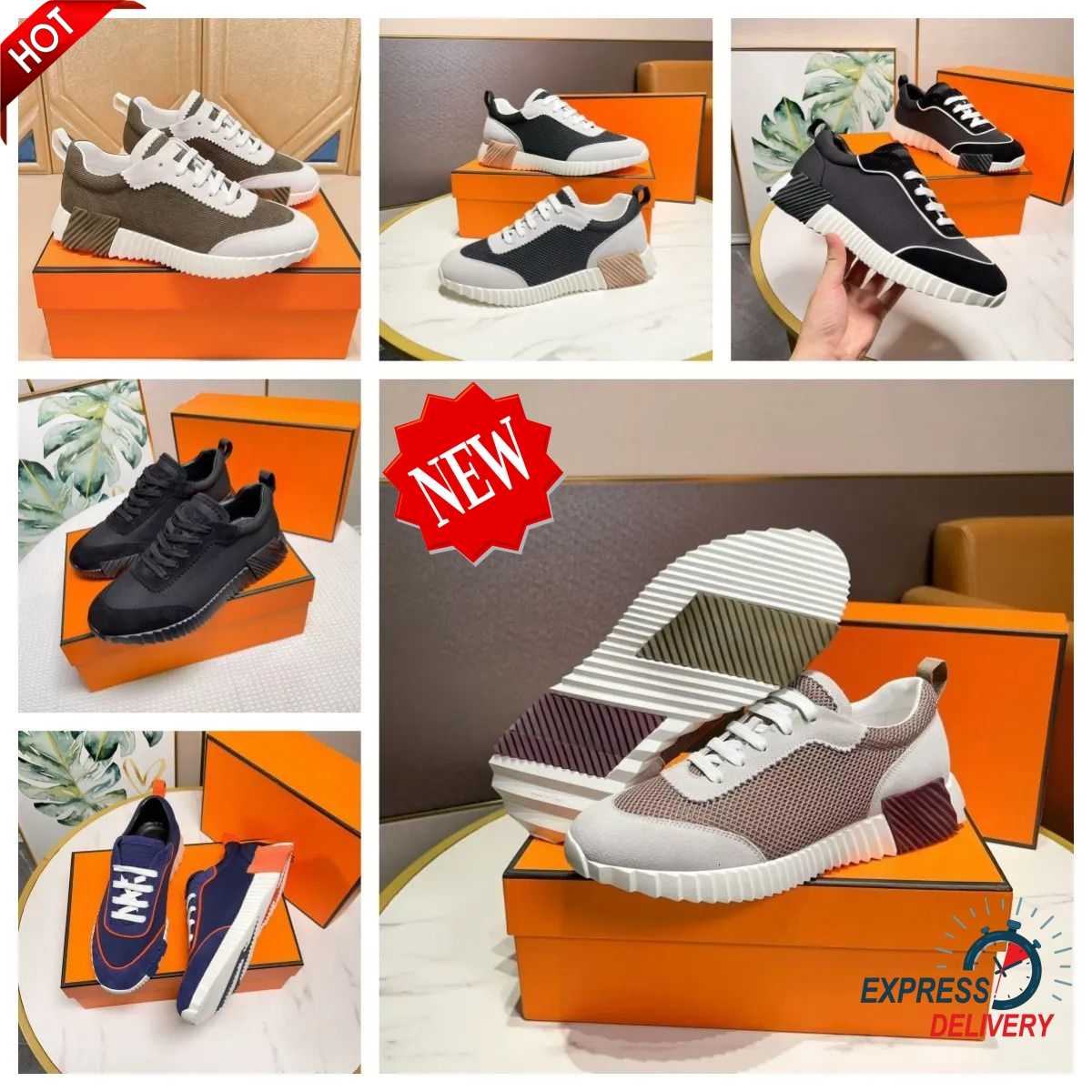 2026 New Designer Shoes Bouncing Sneakers Suede Casual Shoes Trainers Breathable Mesh Shoe Men Bounce Women Sneaker NonSlip Rubber Sole Flat Trainer