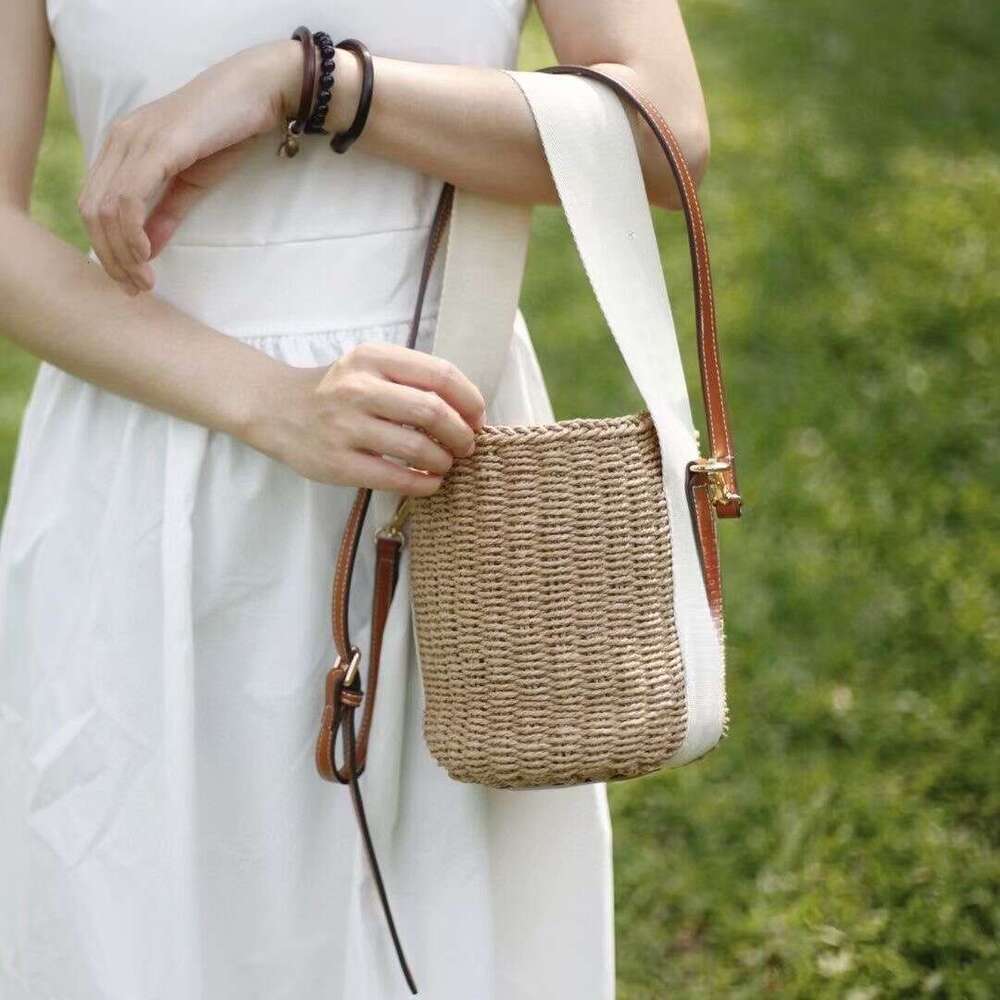 Designer Bag Tote Bag Shoulder Bag Trendy Straw Bucket For Women 2025 New Style Woven Tape Patchwork Cute Rattan Handbag Shoulder Crossbody Bag