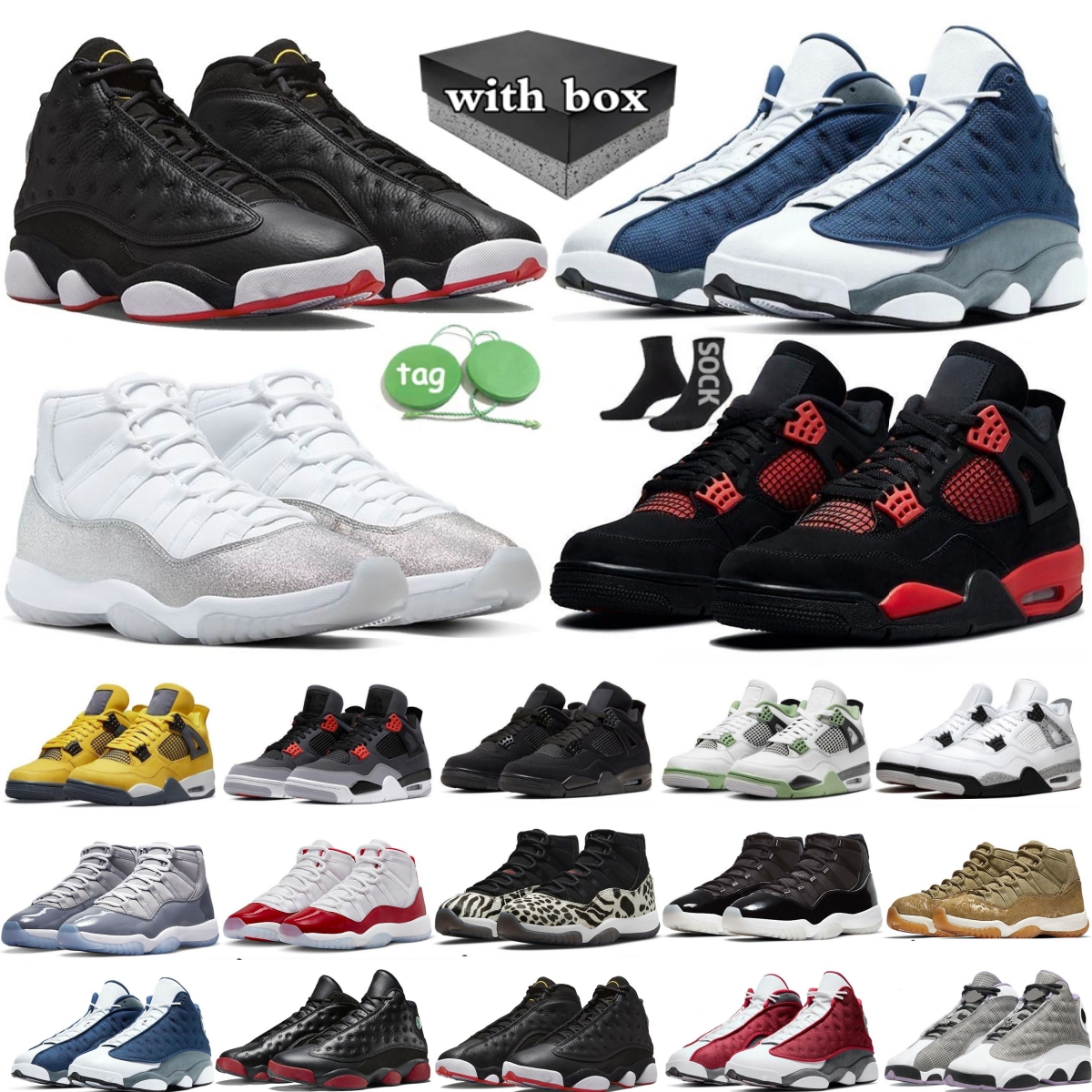 Avec coffret hommes femmes de créateurs chaussures 13s 11s 4s chaussures de basket-ball noir chat militaire rouge thunder oreo cool gris jeu roya