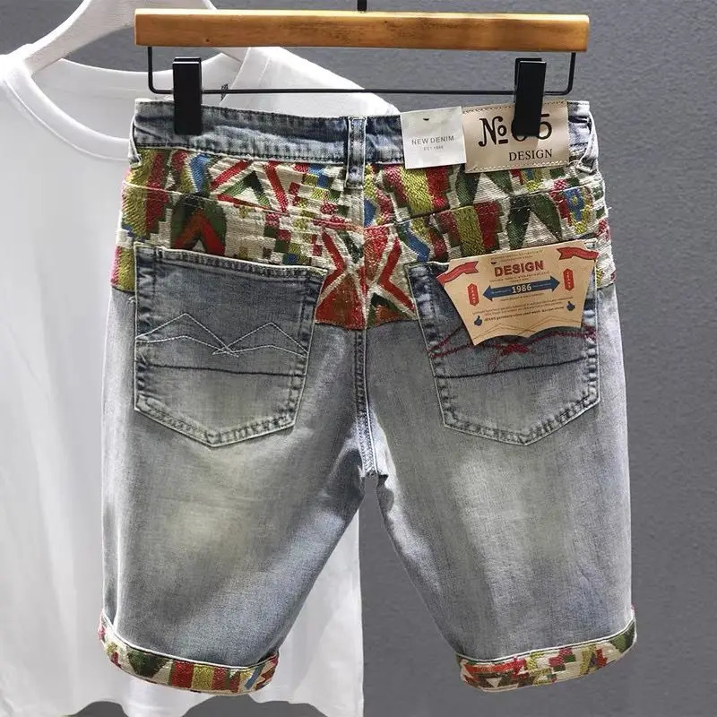 Man Denim Shorts Selvedge Multi Color Short Jeans Pants for Men Graphic Ripped Jorts Distressed Harajuku Xl Xxxl Buttons 250825
