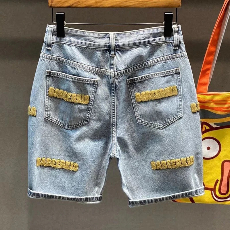Male Denim Shorts Vintage Thin Buttons Original Xl Stretch Blue with Comfortable In Distressed Cut Mens Short Jeans Pants 250825