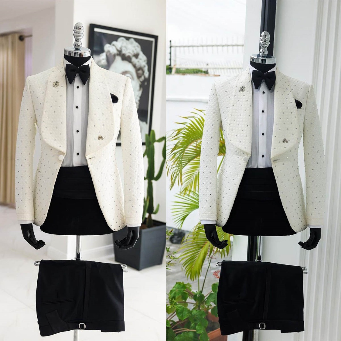 Formal Wedding Men Suits Crystals 2-Pieces Coat Pants Groom Costume Party Groomsman Jacket Occasiom Suits Plus Size Customized