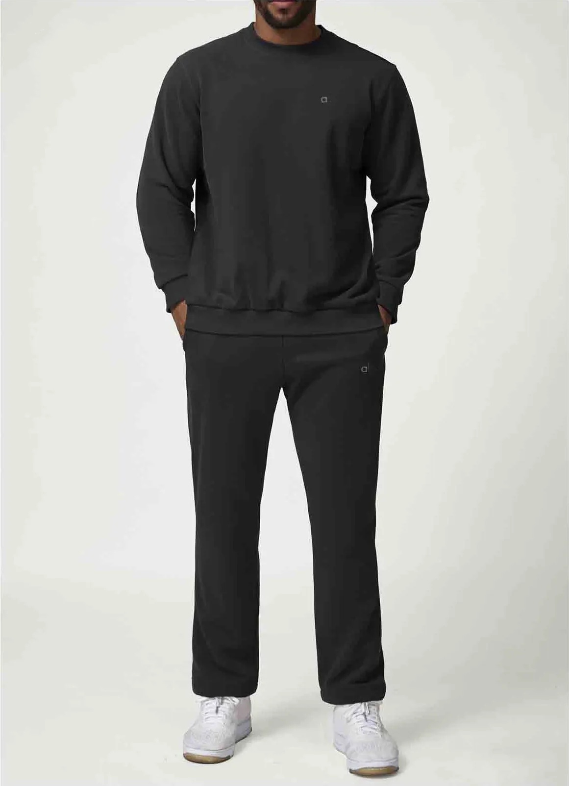 A998 3D Men&#039;s Sports Leisure Round Neck Sweater Solid Color Citywalk Sweater Leisure Sports Pants Home Commuting Loose Casual Pants-image-1070280970