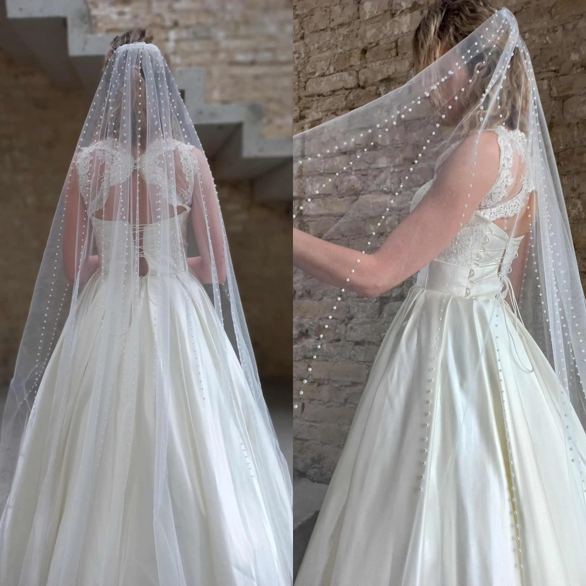 Elegant Pearls Wedding Veils One Layer 2.5M Length Bride Veil With Comb Customized Bridal Accessories High Quality