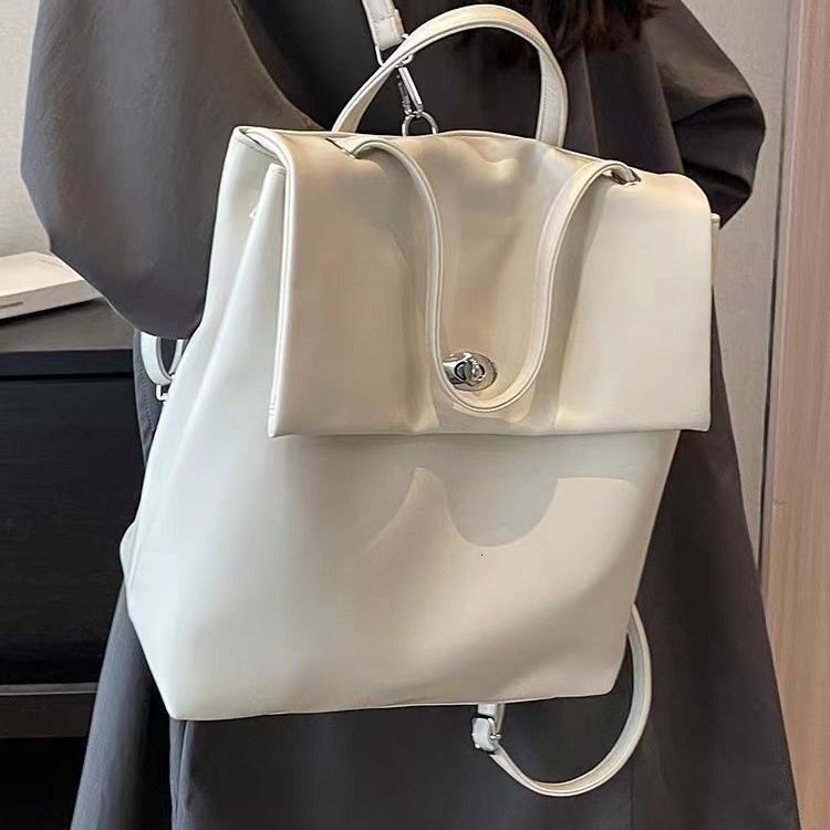 2025 New Silver Leather Women's Multi functional Large Capacity Shoulder Bag Designer Bag Commuter Travel Backpack