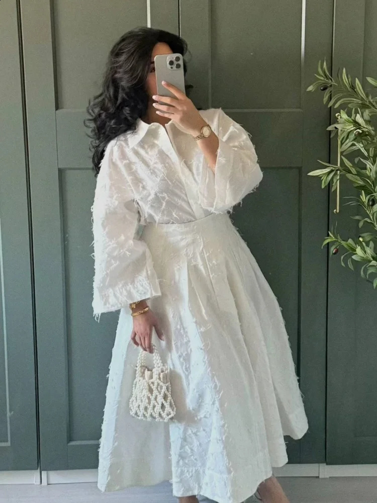 Street Shirt Skirt Set Women Turn Down Collar Button Top High Waist Pleated Skirts Outfits 2025 Spring Summer Female Casual Suit 250823