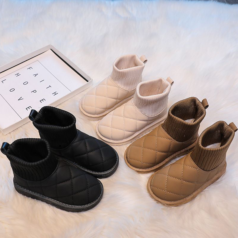 Children Boots Sock Snow Boots Girls Short Ankle Boots Walkfashion Kids Cute Sewing Autumn Winter Warm Cotton Plush Shoes for Boys Unisex PU Waterpr