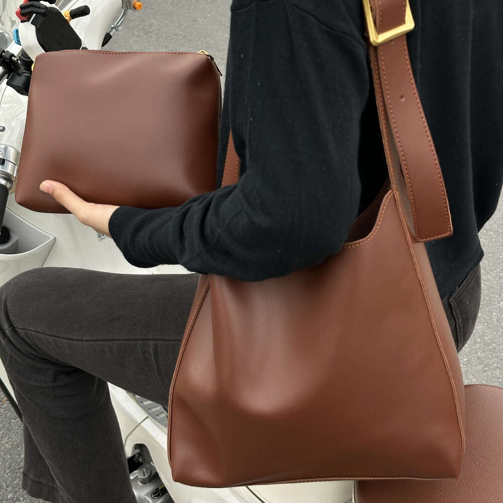Handbag New Fashion Versatile Bucket Large Capacity Simple Casual Two-Piece Set Soft Slouchy Shoulder Crossbody Bag