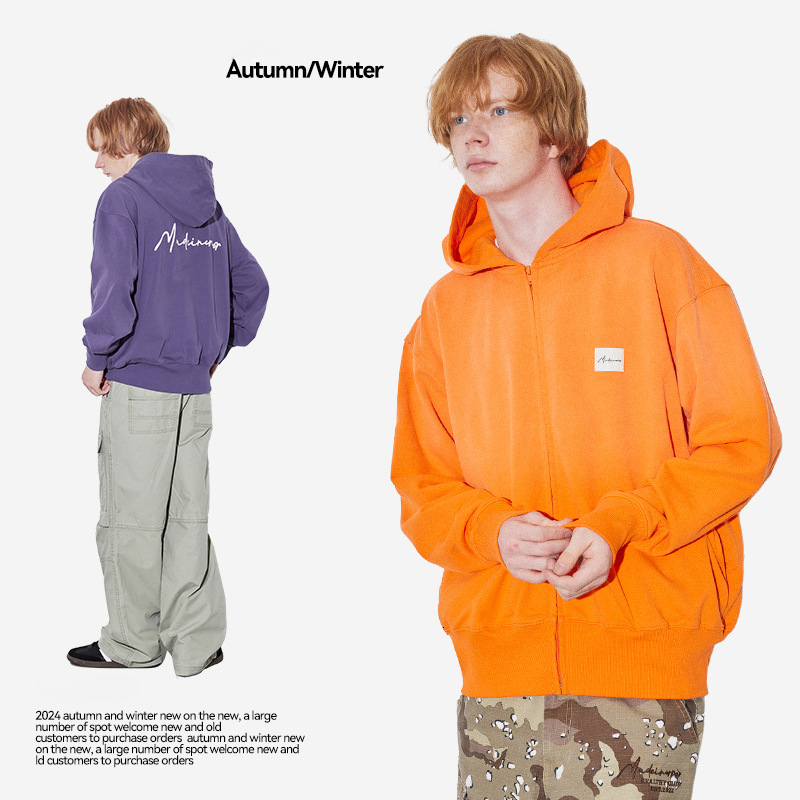Autumn Winter New American Style Washed Spray White Crack t shirt Print Loose Vintage Zipper Hoodie