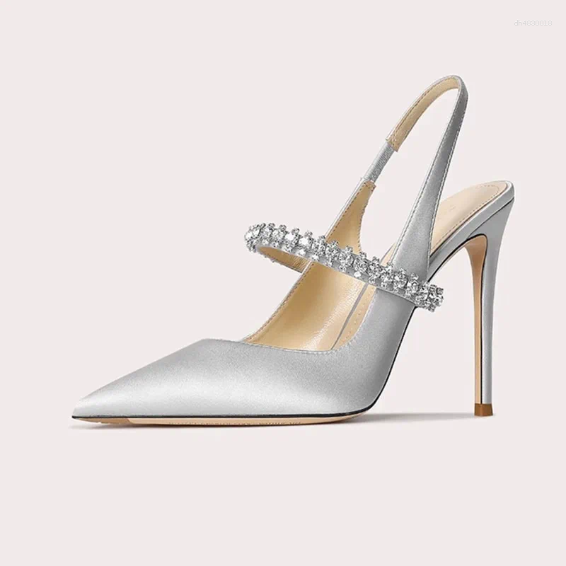 Dress Shoes 2025 Thin Heel Pointed Satin High Heels Women's Wedding Diamond Bao Plus Size 34 45