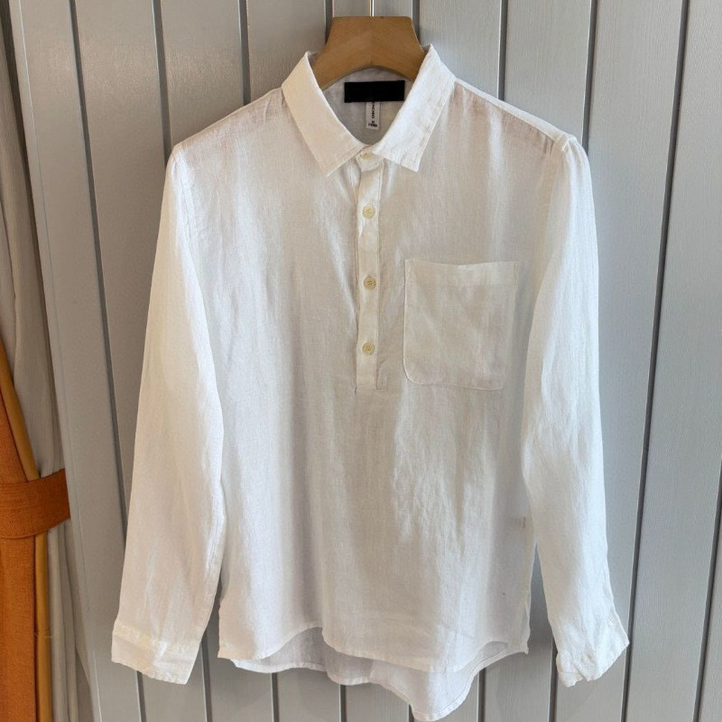 Mens Casual Long Sleeved Shirt 100% Linen Pullover Shirts L1289