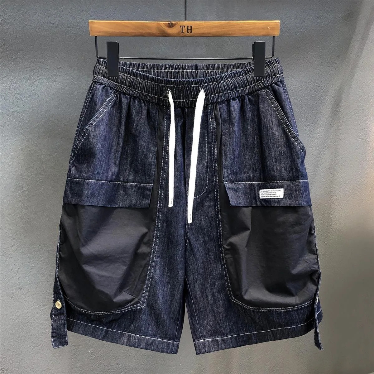 Sense Splicing Denim Shorts Men Multi Pocket Cargo Short Pants Summer Fashion Loose Cotton Jeans Streetwear Shorts 250825