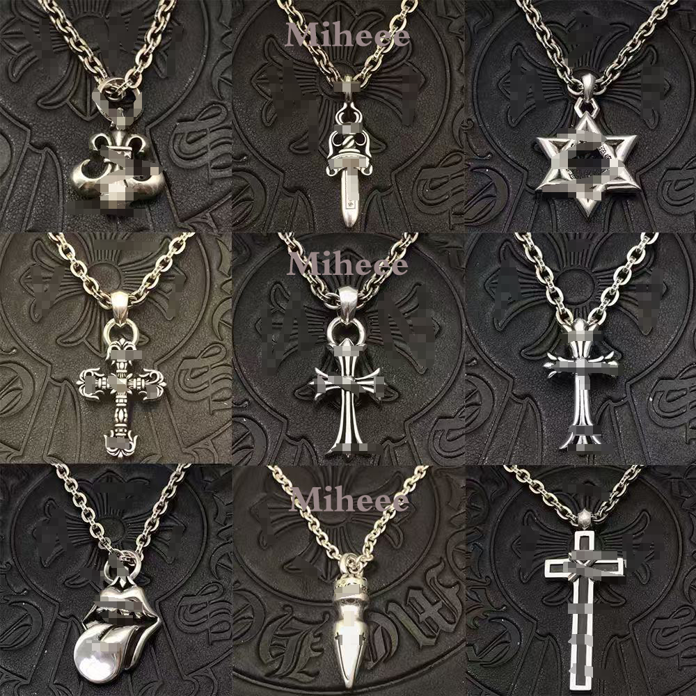 Designer Chrome Cross Pendant Necklace Thai Silver Plated Boat Cross Chain Sanskrit Jewelry Letter Flower Diamond Chromes Bracelet Women Men Chromed