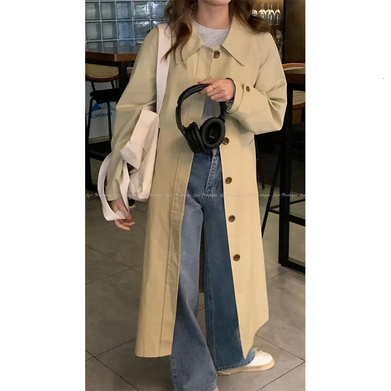Autumn Winter Womens Fashion Trench Coat Single row buckle Female Windbreaker Coats Mid length Khaki Versatile Outwear 250825