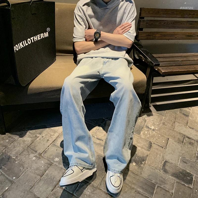 Men's Jeans Autumn Light Blue Casual Men Straight Soft Comfortable Trousers Youth Loose Solid Color Classic Denim Pants