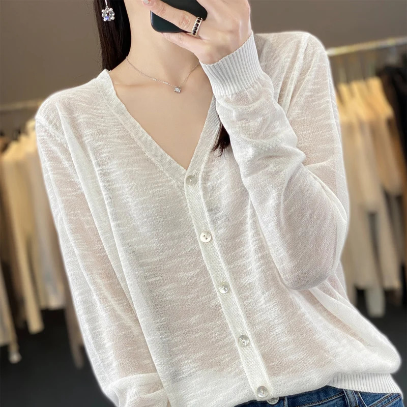Summer Womens Floral Yarn Ice Silk Knitted Cardigan Breathable Cool Sun Protection Sexy Cardigan NJR330250825