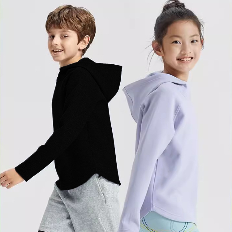 Kids Yoga Outfit Autumn Winter Thick Quick Dry Sports Clothes Long Sleeve Sweater Hat for Boys Girls Fitness