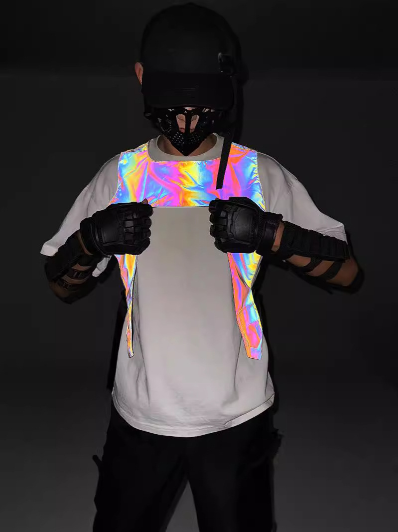 Stage Wear Men's Vests Reflective Street dance vest with colorful night light and versatile vest