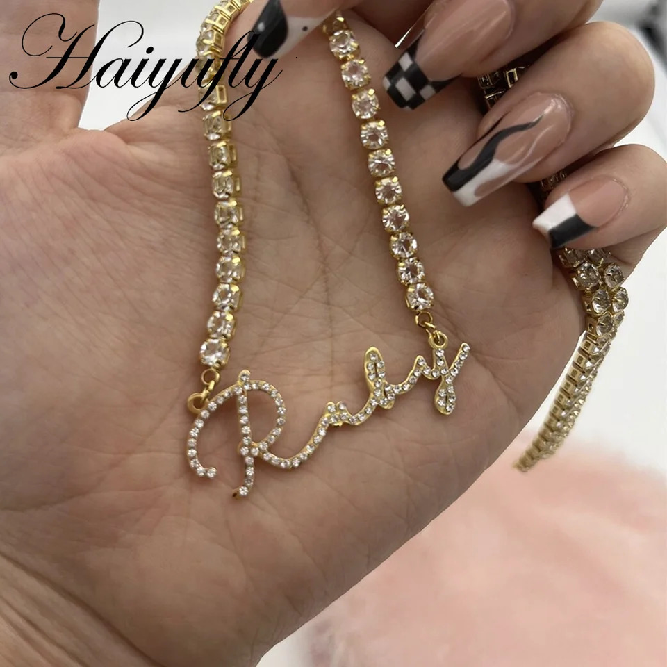 Haiyufly Custom Zircon Name Necklace for Women Personalized Bling Stone Iced Out Chain Stainless Steel Jewelry Birthday Gift250821