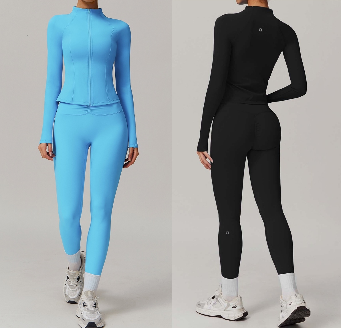 A652 Women Quick Drying Collar Zipper Sports Jacket Fitness Clothes High Waist Hip Yoga Pants Running Pants-image-1069167088